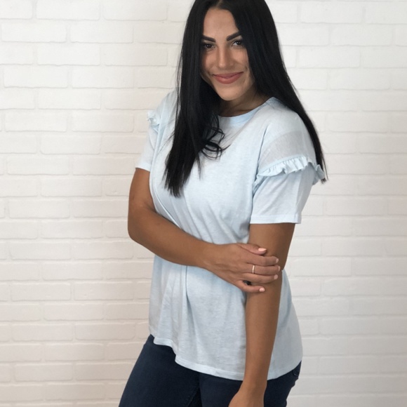 Blue Ruffle Sleeve Tee - Picture 1 of 1